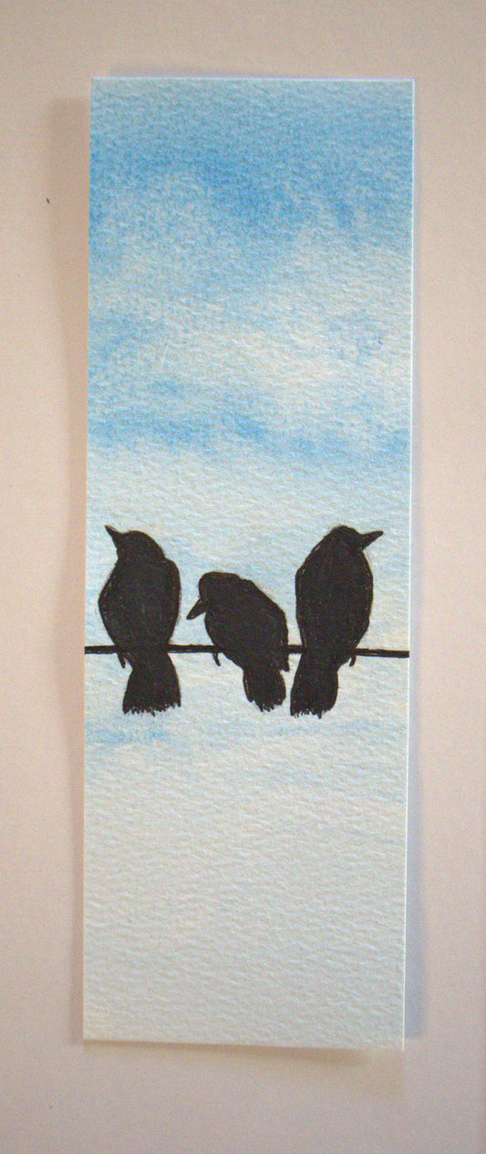 Original Watercolor Bookmark: Birds on Wire