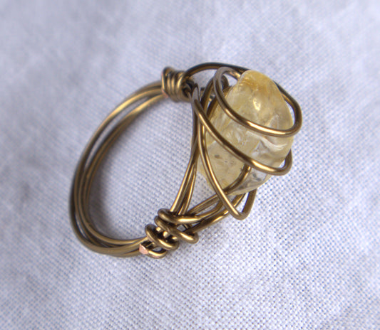Wire Wrapped Ring: Copper and citrine decorative.