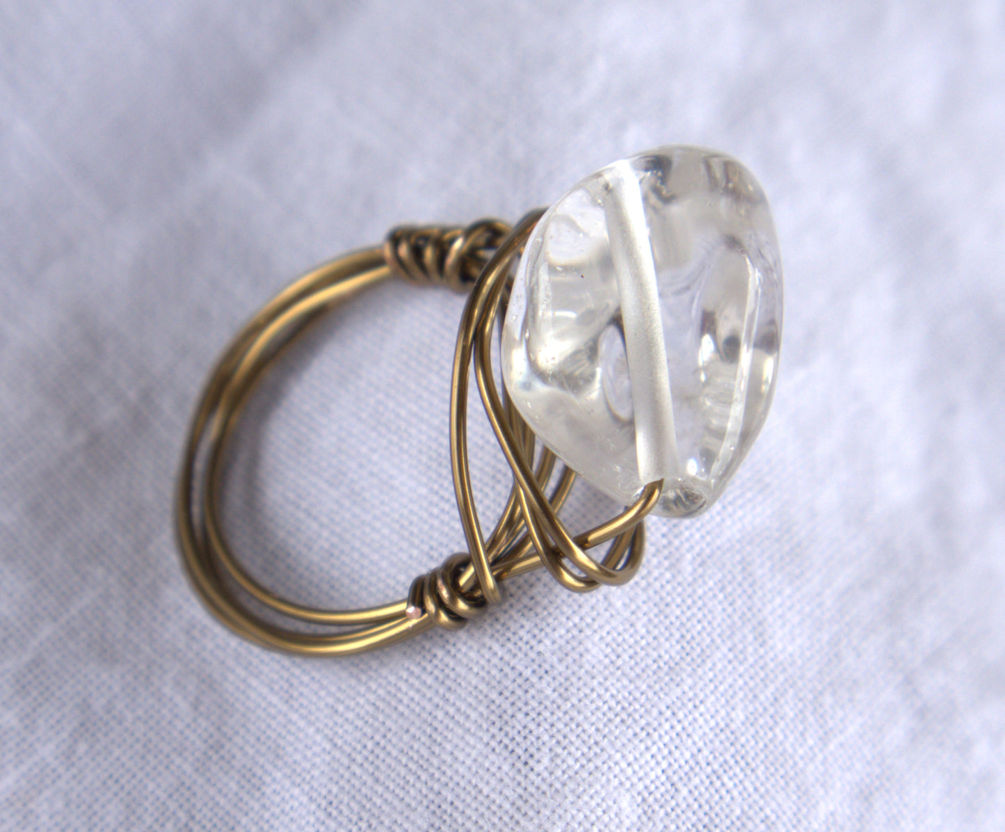 Wire Wrapped Ring: Copper and clear quartz.