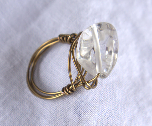 Wire Wrapped Ring: Copper and clear quartz.