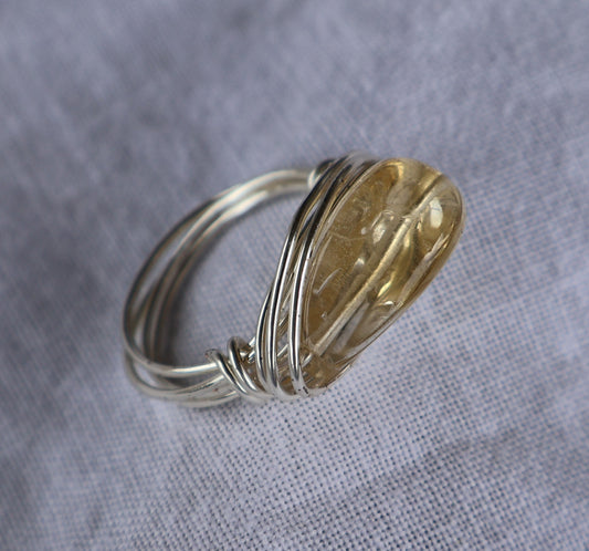 Wire Wrapped Ring: Silver and citrine.